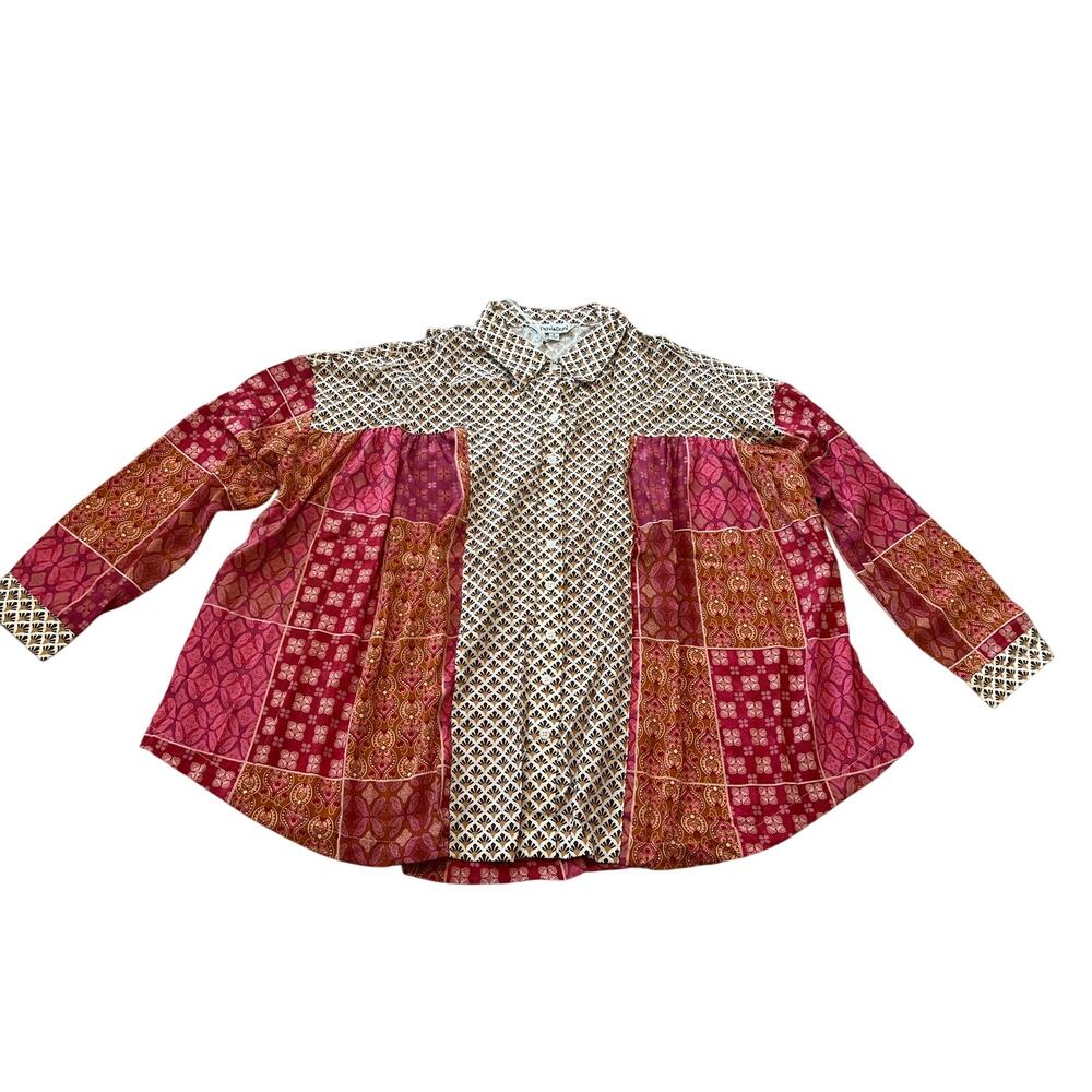 DAVI & DANI Pink and Orange Patchwork Crochet Yoke Blouse